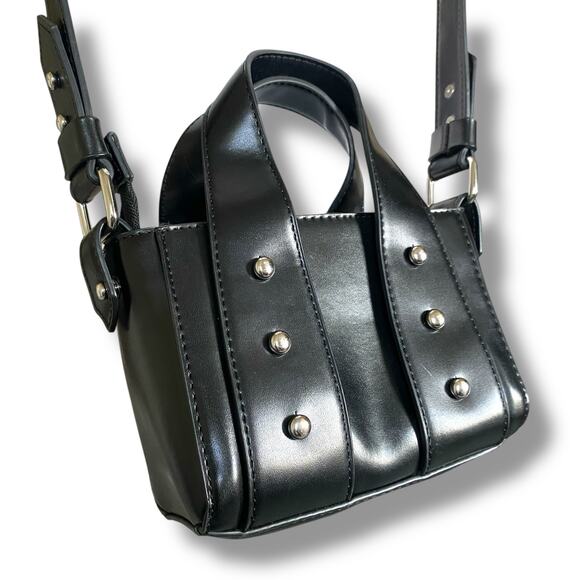 Zara Studded Mini Crossbody Bag Purse Black Silver Top Handle Zipper Edgy Grunge - Picture 5 of 14